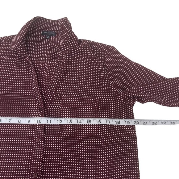The Limited Ashton Women SZ M Maroon & White Polka Dot Button-Up Shirt Blouse - Picture 4 of 12
